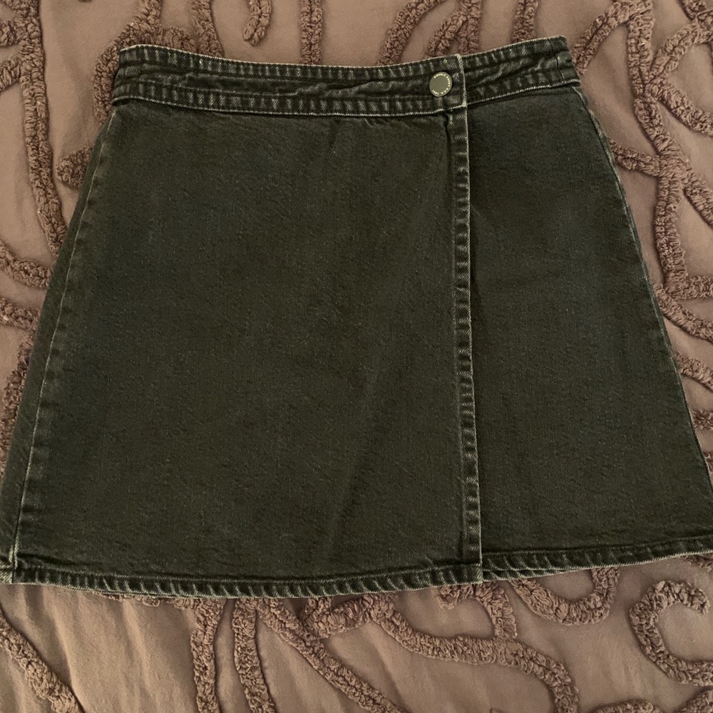 Black denim wrap skirt
